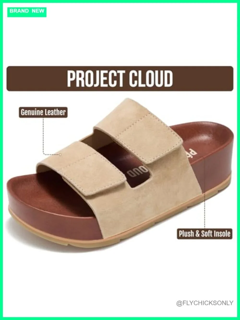 Genuine Leather Platform Wedge Sandals Non-Slip Hook & Loop Strap Open Toe
